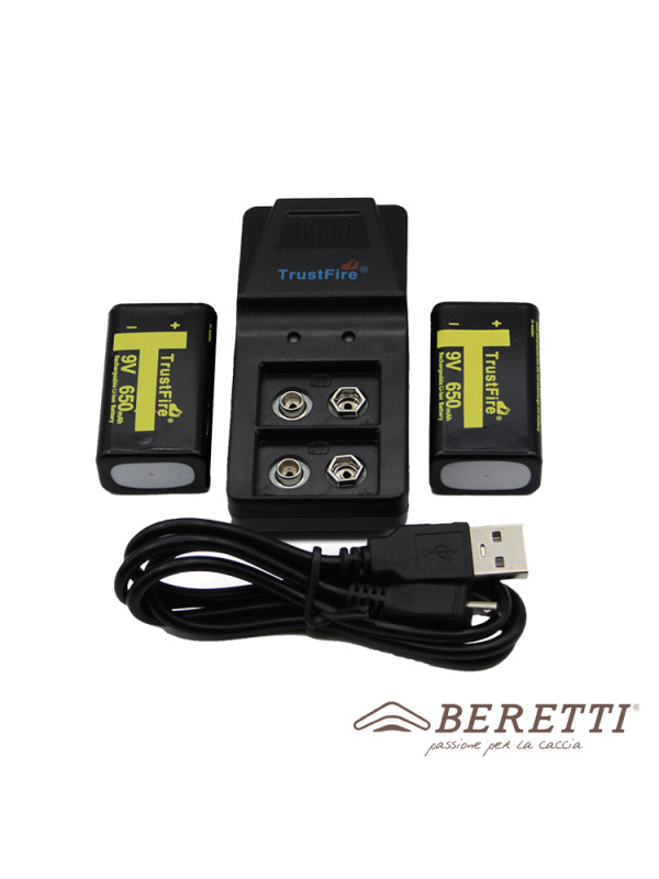 KIT CON 2 BATTERIE 9V AL LITIO E CARICABATTERIA